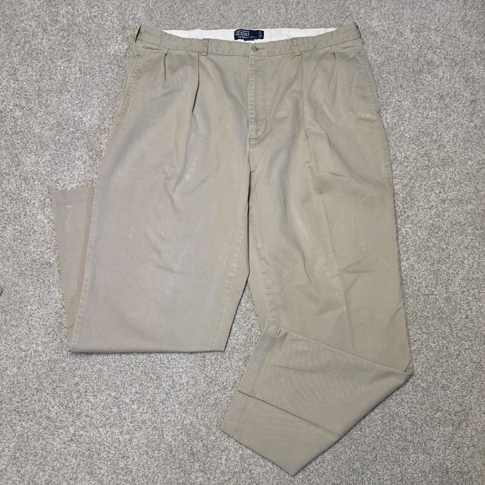Vtg Polo Ralph Lauren Men Pleated Chino Pant Khaki Tan 100% Cotton 42x32 (40x31)